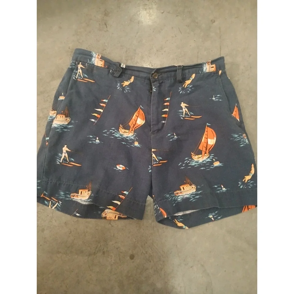 Polo Ralph Lauren Shorts Mens 34 Blue Sailboat Cotton Linen (Tag 32) 6" Inseam - Picture 1 of 7